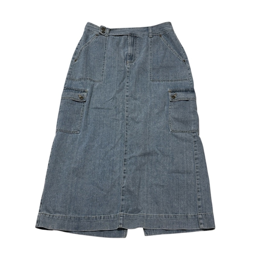 Liz Claiborne Y2K Cargo Jean Maxi Skirt, Soft, washed denim, boho, utility, 14